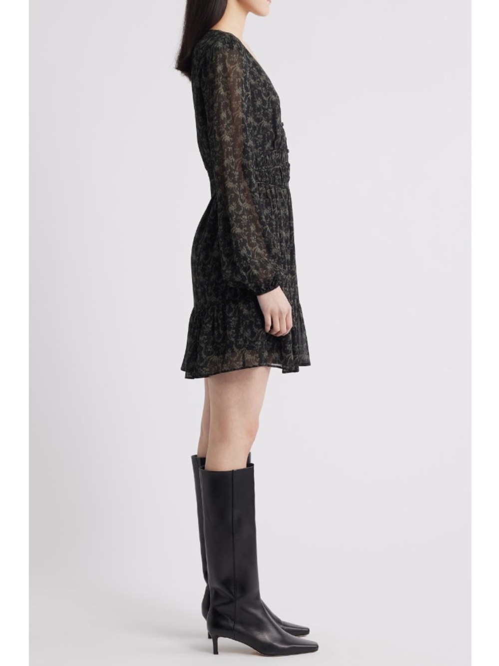 NWT Paige Brasserie Long Sleeve Minidress, Size 4, Black/Aloe - Picture 3 of 14